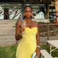 Yellow halter neck strapless sexy waist slim short skirt homecoming dress R3769