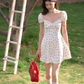 Small fresh and age-reducing floral waist dress summer playful French puff sleeve short skirt R3339