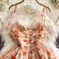 Pure and sweet chiffon lace with built-in chest pad orange sleeveless pullover A-line suspender dress R0364