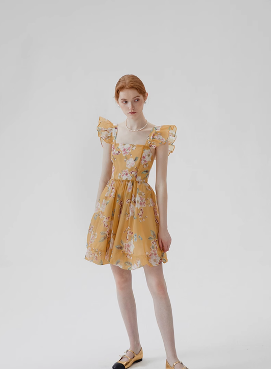 French style sleeveless suspender skirt short skirt floral skirt holiday dress R2771