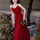 Fairy French retro red dress high-end dress ruffled sling beach dress R1714