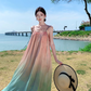 Beach holiday style gradient loose suspender beach dress atmosphere skirt R1580