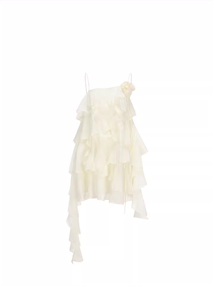 Sweet layered wave suspender skirt new style stylish age-reducing skirt R3380