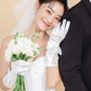 Off-white lace bow mid-length wedding dress banquet dinner gloves     S6243