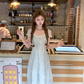 Waist-cinching square-neck short-sleeved dress for women, a summer French retro slimming and elegant dress R4790