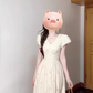 Temperament white v-neck puff sleeve dress female 2025 new beautiful waist slimming a-line long skirt R0478
