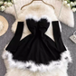 Women's Christmas dress, sexy low-cut waist-slimming, long-swing fur suspender tube top dress R0356