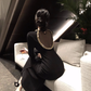 Hepburn style French black annual meeting dress high-end niche heavy backless dress R1815