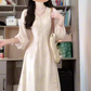 Tea break French style gentle temperament v-neck long-sleeved dress super beautiful waist skirt female R0467