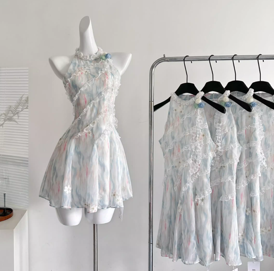 Summer sweet slim waist design short dress R2002