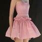 Pink tube top waist lace design skirt short skirt homecoming dress R3746