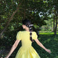 Yellow V-neck puff sleeves slim waist A-line short skirt homecoming dress R3428