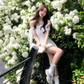 French white one shoulder dress set 2025 new beautiful and stunning fluffy flower bud skirt, homecoming dress R2990