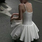 White pearl suspender slim body, irregular skirt, homecoming dress R2513