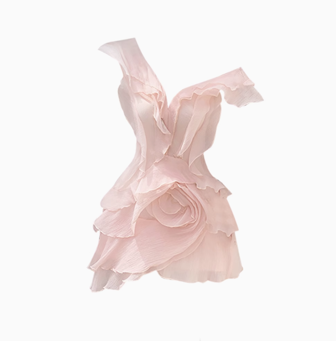 Pure desire style ruffle rose sleeveless dress 2025 elegant fairy holiday dress R1227