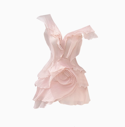 Pure desire style ruffle rose sleeveless dress 2025 elegant fairy holiday dress R1227