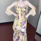 Suspender floral dress beautiful small skirt gentle temperament waist fishtail skirt R0664