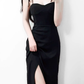 2025 Summer New French Retro Black Waist Cross High Waist Suspender Dress R0978