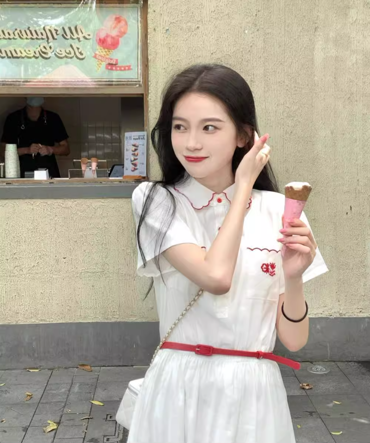 Tea break French style doll collar white dress small fresh cute long dress gentle style slim R1641