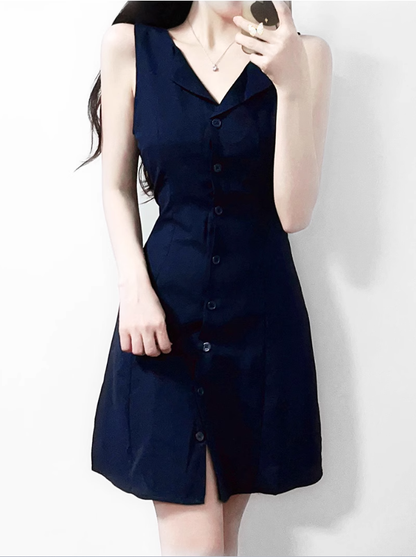 2025 Summer New High Waist V-Neck Single-Breasted Lace-Up Short A-Line Suit Dress R0970