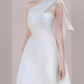 French style white one-shoulder short evening dress banquet slim dress dress homecoming dress R2979