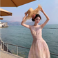 Gentle temperament v-neck jacquard halter dress holiday style beautiful dress R0871