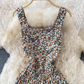 2025 new French floral dress sweet fairy suspender long skirt holiday knee-length pleated dress R0376