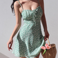 French retro pastoral style fresh green bottom small floral suspender dress short skirt R2825