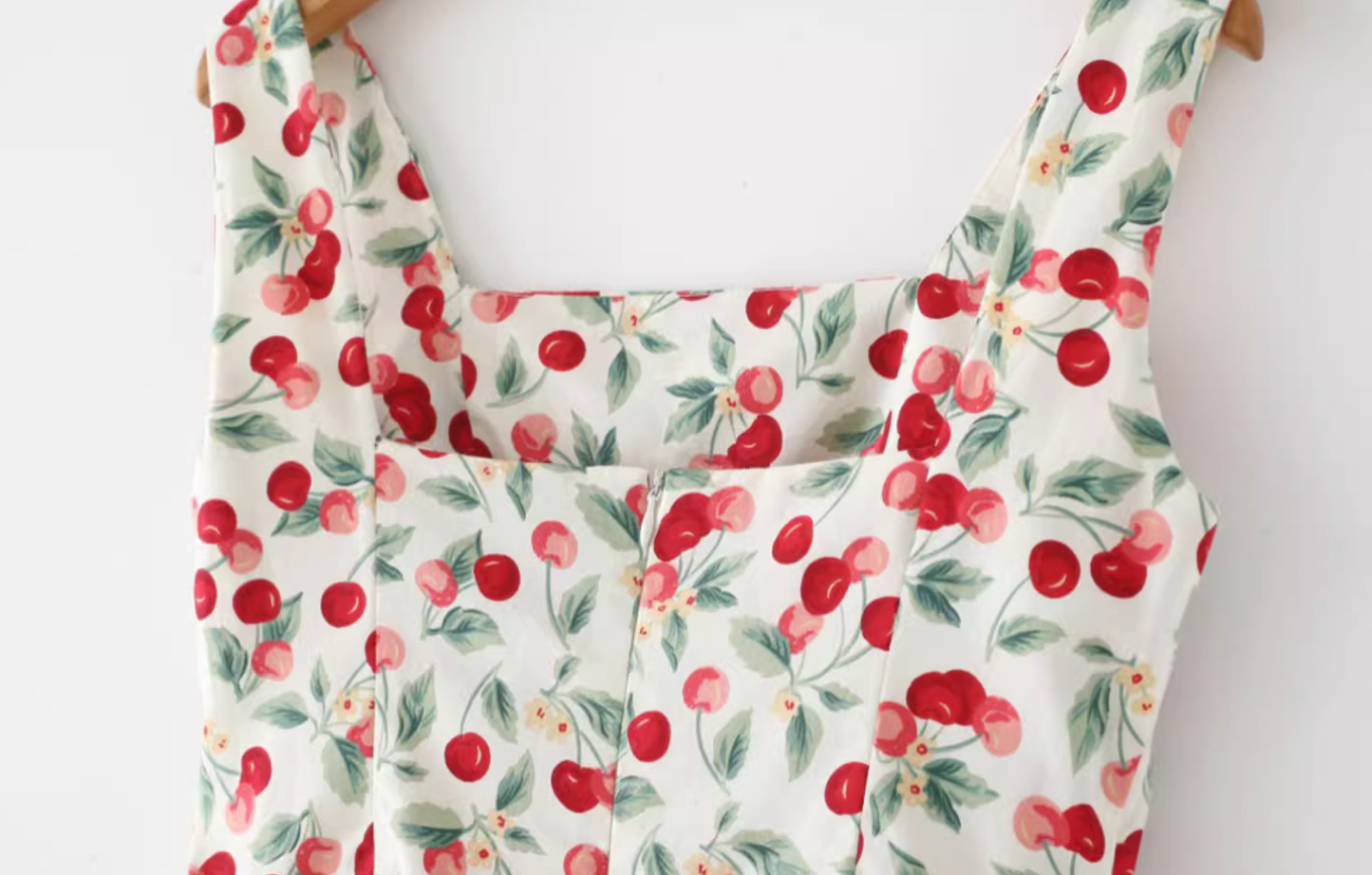 French American retro cherry design slimming waist cinching camisole dress new style R2876