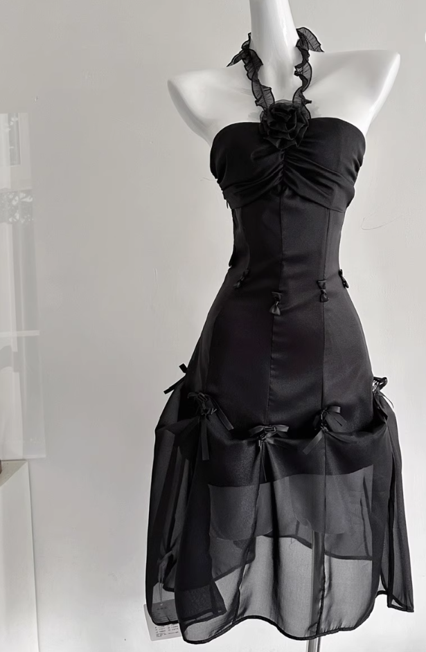 Summer style one dress three wear pure desire slim heavy bow suspender dress R2114