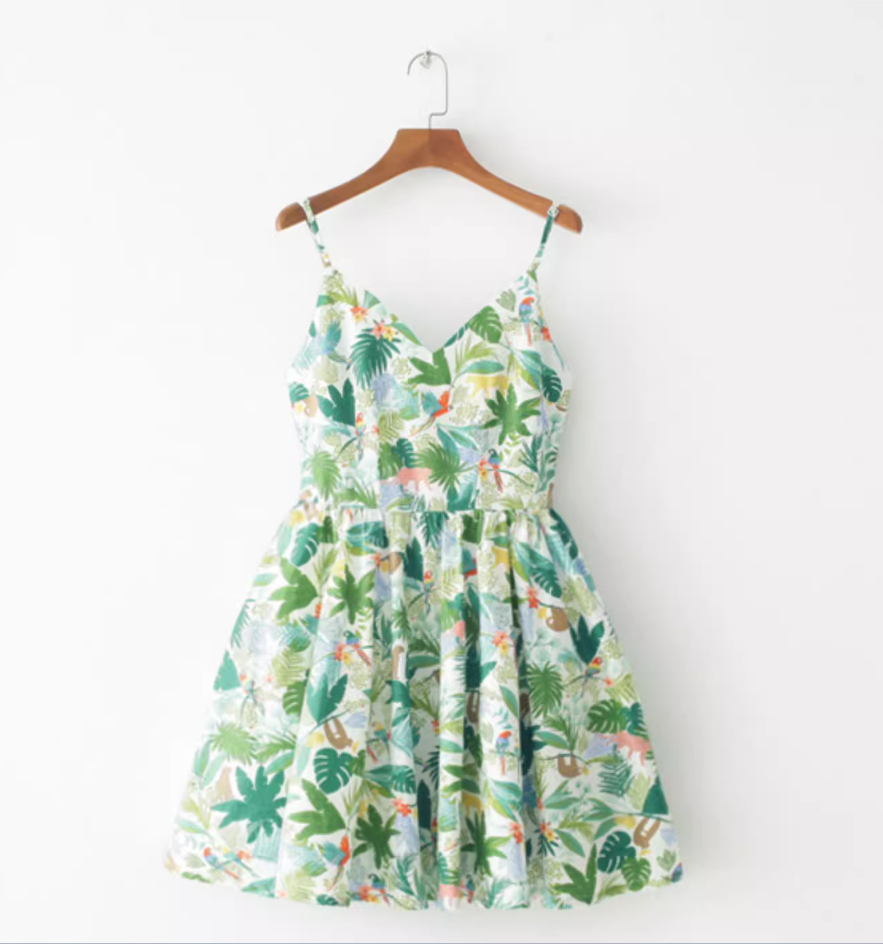 French retro floral slimming and waist cinching skirt with a large skirt and suspender R2874