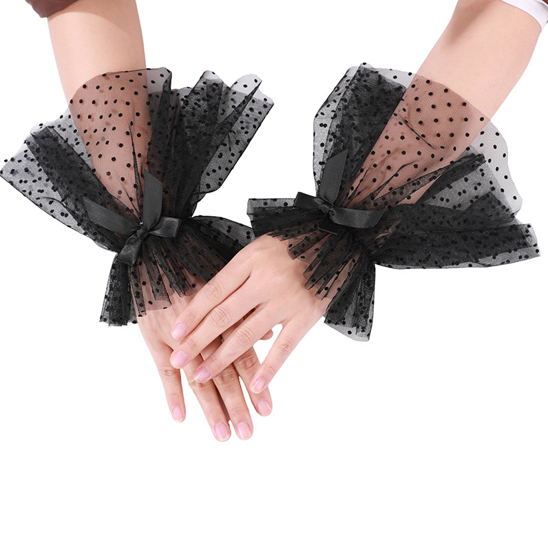 Mesh breathable bow sleeves black small spots sexy lace sun protection sleeves elegant     S6253