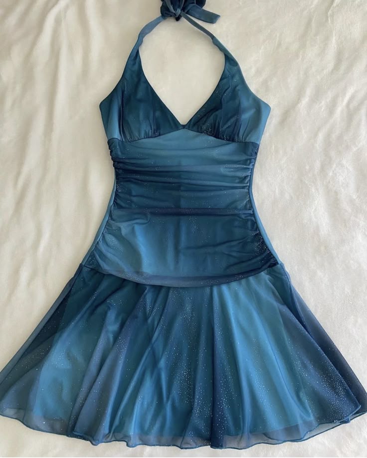 Blue gradient halter neck slim waist mini skirt homecoming dress R2624