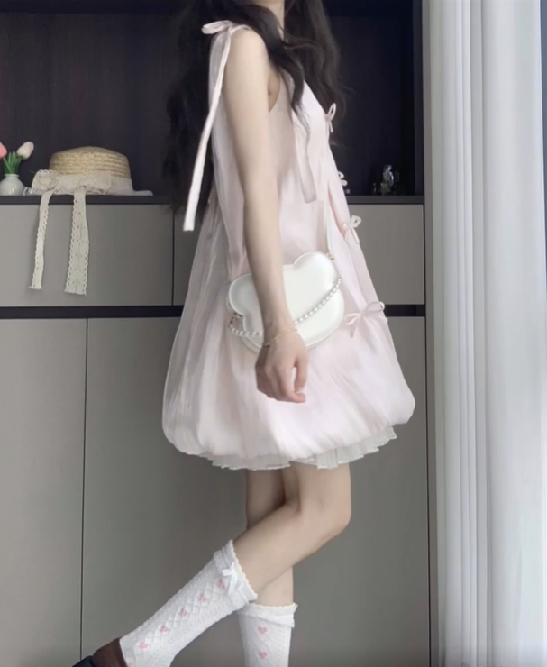 Sweet and fresh sleeveless flower bud dress temperament French A-line skirt for petite R0789