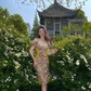 Retro floral sling one shoulder lace waist hip sexy long skirt homecoming dress R2959