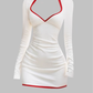 Design sense low neck long sleeve dress 2025 waist hip short skirt R1282
