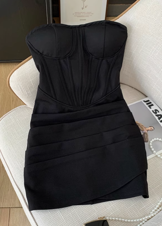 Black hot girl sexy tube top dress female 2025 new temperament pure desire hip dress R3948