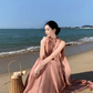 Fairy Island Travel Outfit Halter Neck V-Neck Dress Beach Dress Loose Casual Long Dress R1732
