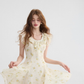 French tea break style floral dress ruffled short skirt R2701