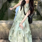Ink painting halter neck dress seaside holiday style retro cool temperament skirt R0765