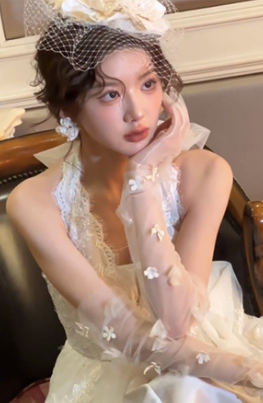 Off-white Yudie long wedding dress banquet dinner gloves     S6244