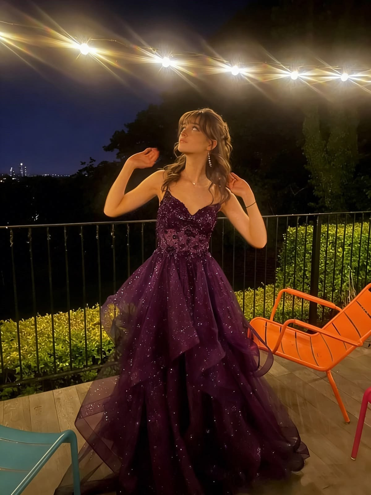 Glitter Tulle Ruffled Sequins Prom Gown Deep Purple Women's Maxi Birthday Dress Evening Dress RS2990