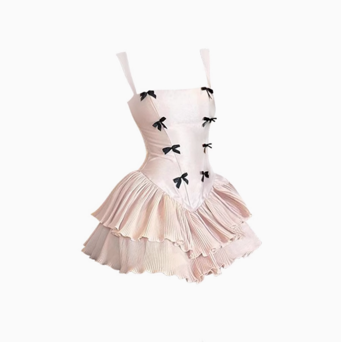 Pure desire style bow suspender dress 2025 large size thousand gold waist skirt R1103