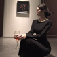 Hepburn style French black annual meeting dress high-end niche heavy backless dress R1815