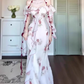 Retro floral one-shoulder dress with gentle temperament and slim waist and hip skirt R0645