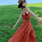 Beach holiday dress travel wear chiffon retro red dress floral loose suspender beach dress R1599