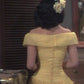Yellow one-shoulder gentle princess style slim fit long skirt homecoming dress R2485