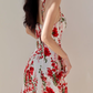 European and American style big red flower print suspender dress short skirt R2861