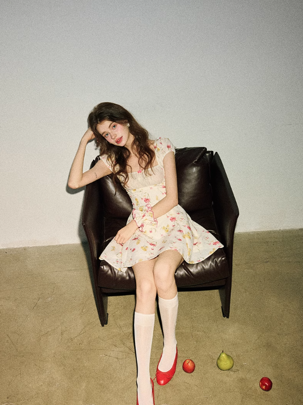 French style short sleeve dress short skirt floral princess dress R2702