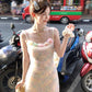 Pink strap 3D flower design slim waist cute short skirt homecoming dress R3891